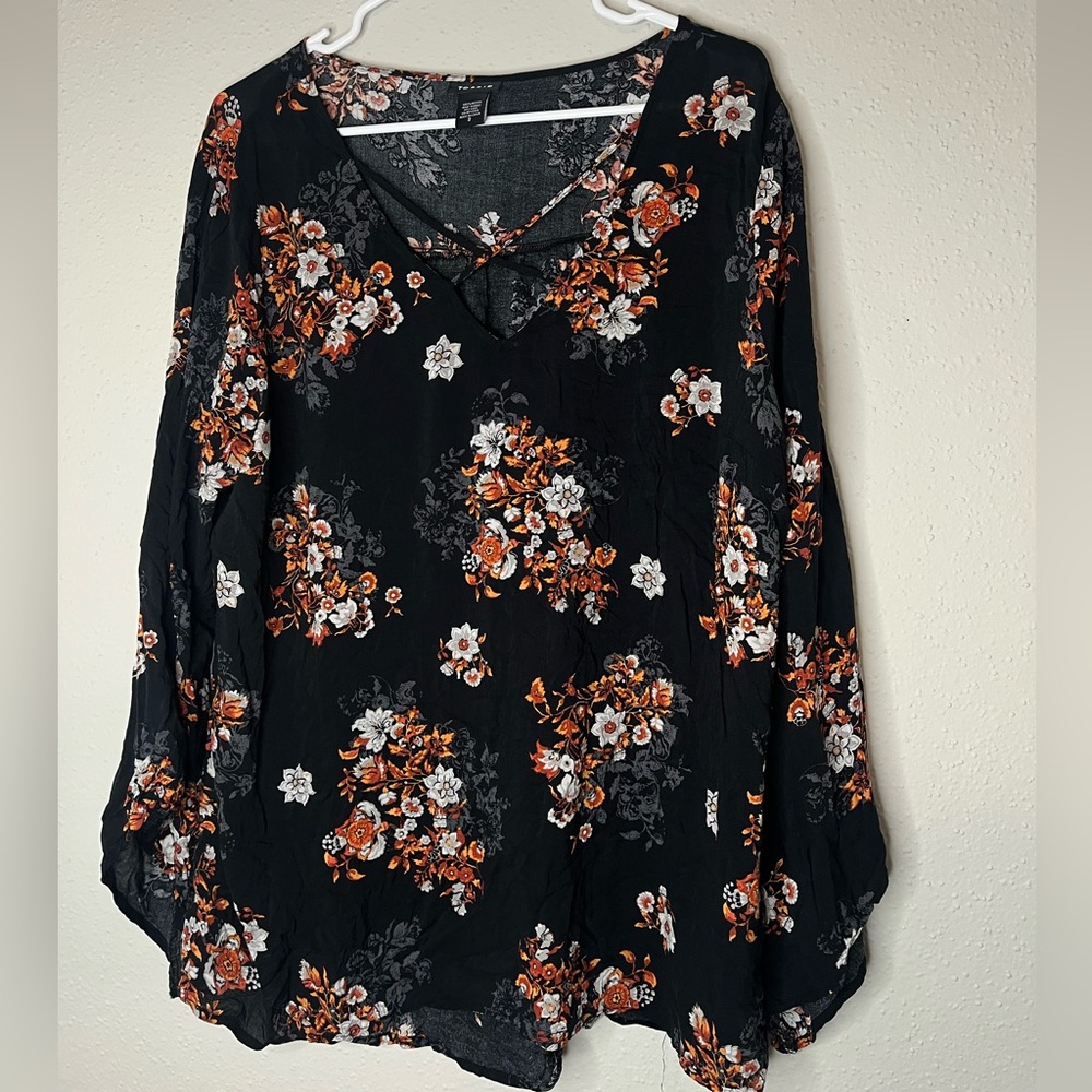 Torrid Black and Orange Floral Blouse